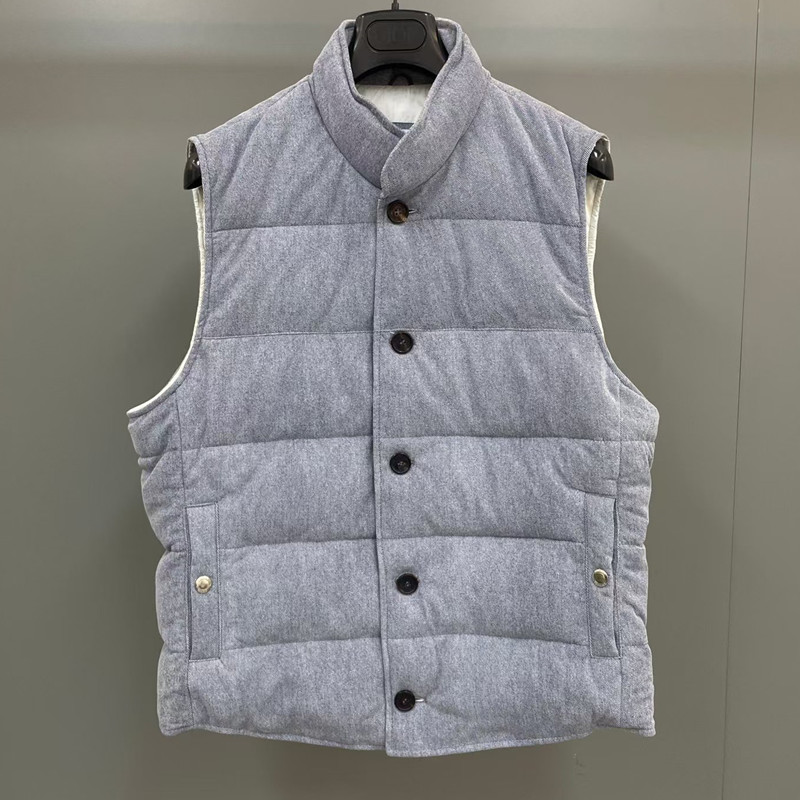 BC风格牛仔纹麂皮白鹅绒羽绒马甲