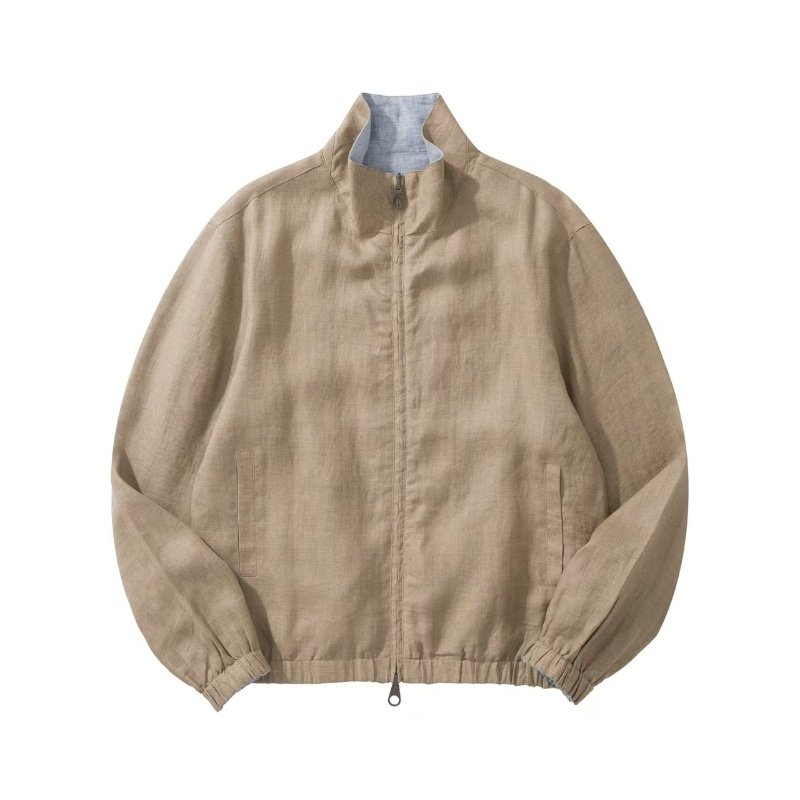 老钱风轻奢100%亚麻双面穿飞行员夹克男25新款高级感立领拉链外套