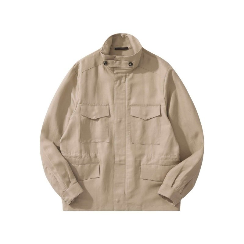 老钱风高端亚麻桑蚕丝混纺多口袋立领夹克男士2026春款高级感外套,男装,夹克,淘宝优惠券,粉丝福利购,淘宝优惠卷