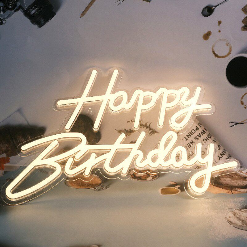 LED霓虹灯生日快乐字母装饰灯透明造型USB供电发光字派对氛围灯