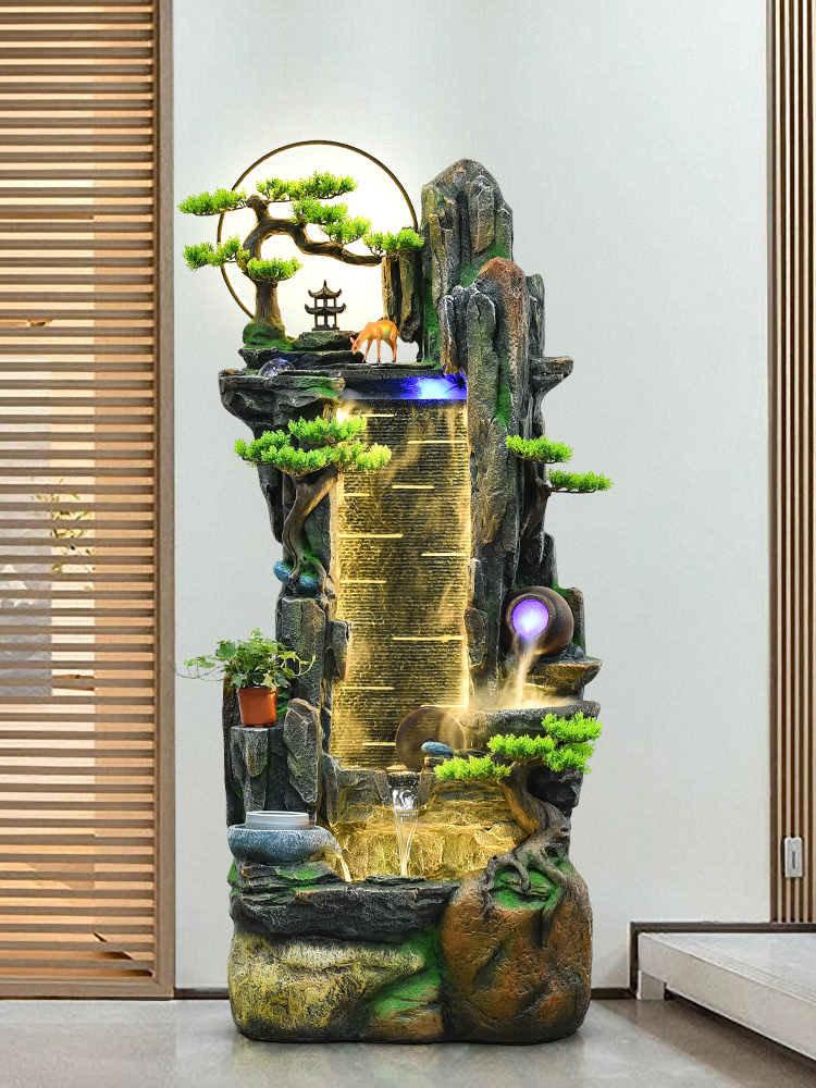假山流水摆件喷泉风水轮客厅电视柜旁落地循环水景招财风水轮装饰
