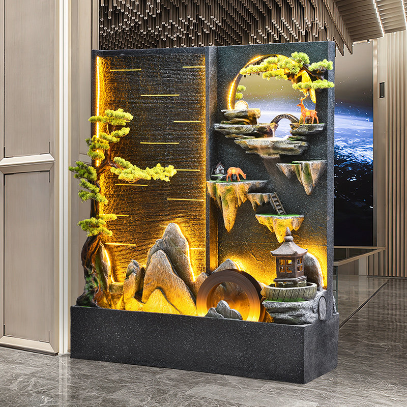 水幕墙流水屏风假山流水摆件循环水庭院景观装饰玄关公司大堂隔断