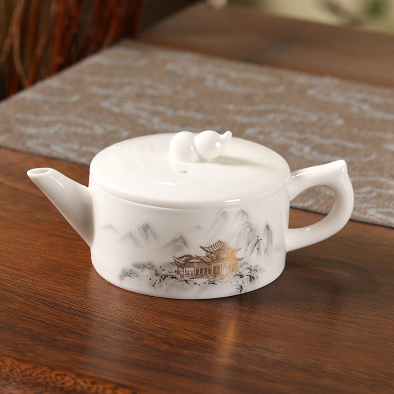 单个茶壶羊脂玉白瓷汉瓦壶茶具