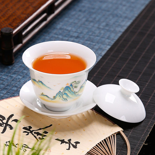 白瓷盖碗德化羊脂玉单个茶杯陶瓷手工大号泡茶器家用功夫三才茶碗
