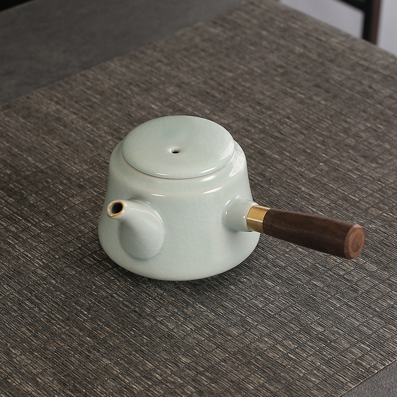 单个汝窑侧把茶壶泡茶杯家用防烫陶瓷泡茶神器哥窑茶海公道杯盖碗