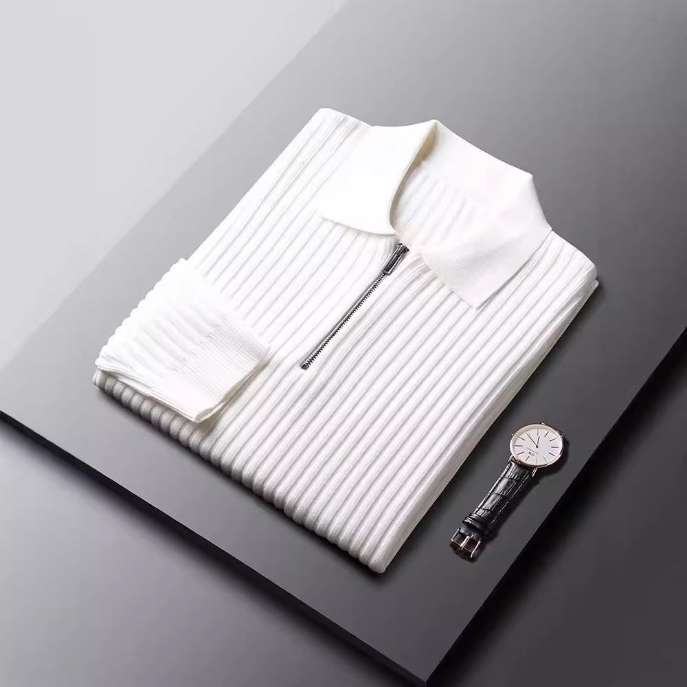 秋冬休闲毛衣男新款百搭商务复古翻领毛衫纯色拉链保暖长袖针织衫