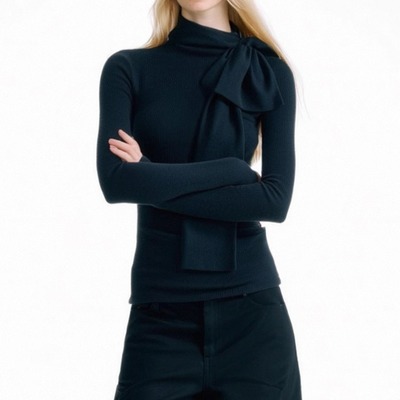 2025春季设计感飘带针织打底衫