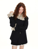 复古黑色上衣花边西装 SUREENOUGH原创设计早春新款 法式 外套女