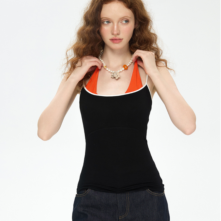 SUREENOUGH假两件拼接撞色吊带背心女春夏季