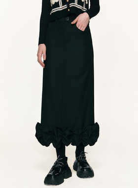 SUREENOUGH原创设计春夏季新款法式复古木耳边高腰显瘦半身裙女