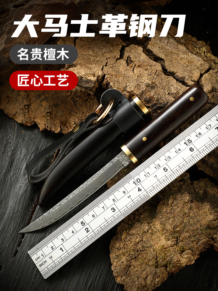 日式大马士革钢刀锋利高硬度水果刀家用高档户外小刀便携随身直刀