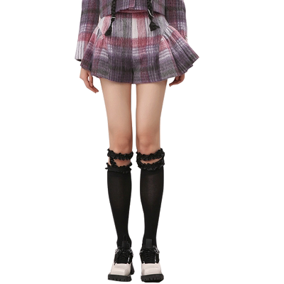 下摆分割短款毛呢裙裤