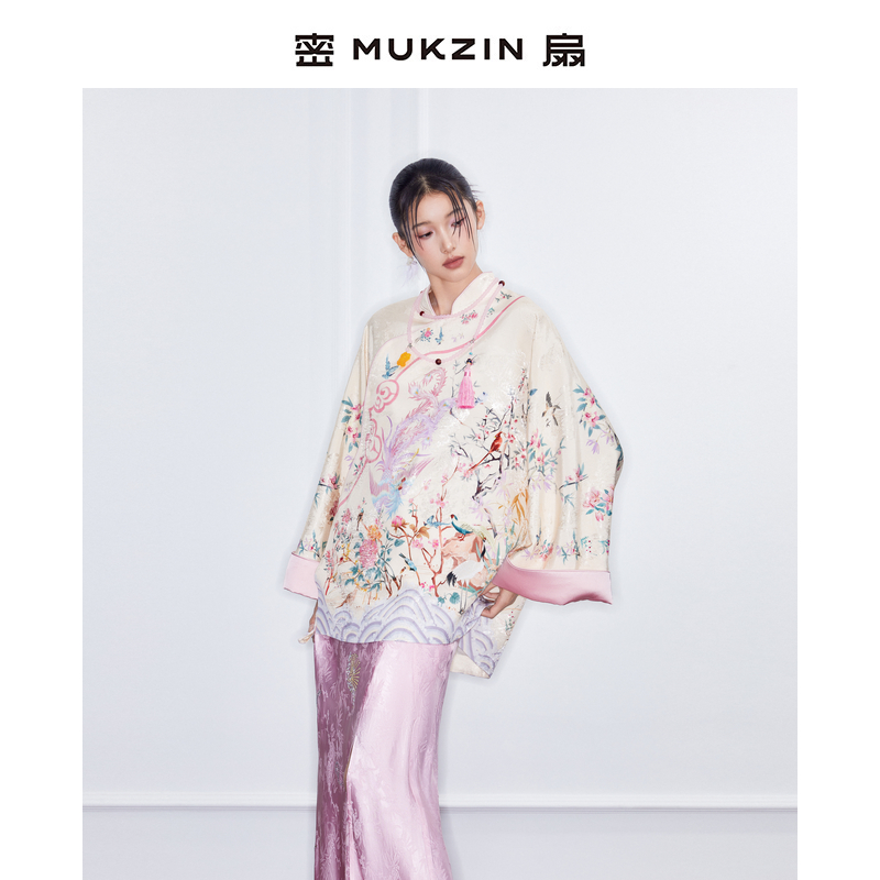密扇2025春新款春鸣序系列「惊鸿」提花缎面新中式国风氅衣上衣女