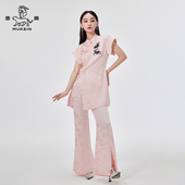 「碧玺」粉色新中式 新款 密扇夏季 复古旗袍上衣套 张碧晨同款