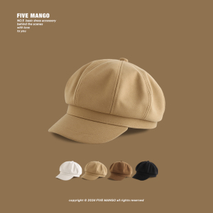 秋冬季纯色光板鸭舌帽子韩系ins文艺学生素颜遮脸贝雷帽男八角帽