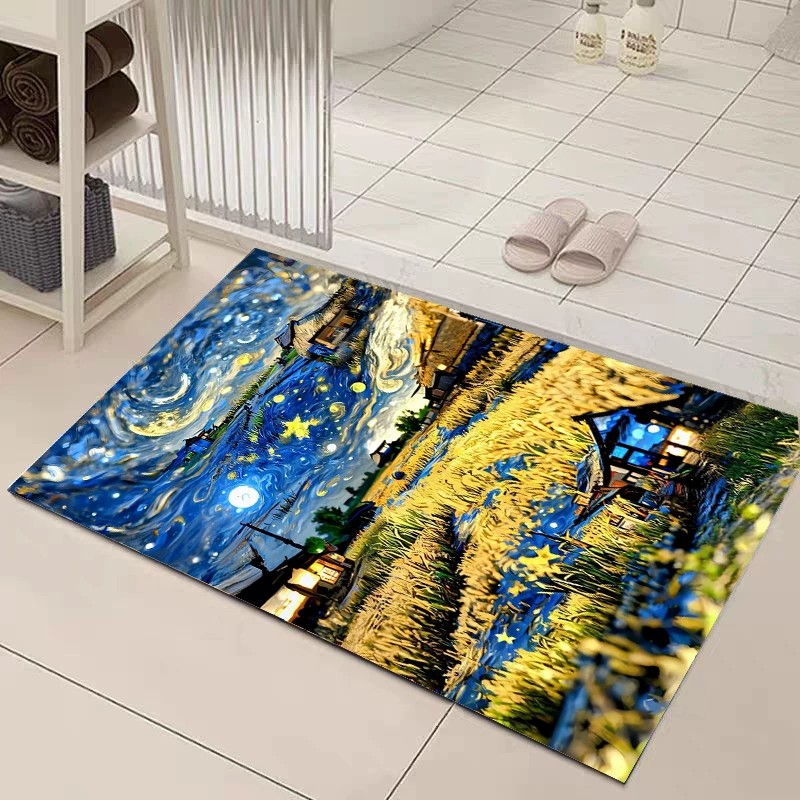 梵高油画浴室地毯脚垫星空向日葵软硅藻泥卫生间吸水防滑地垫门垫