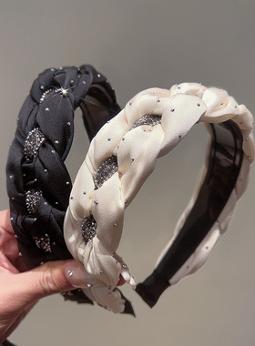 黑色水钻麻花发箍女高级感外出百搭发卡头饰洗脸化妆压发头箍