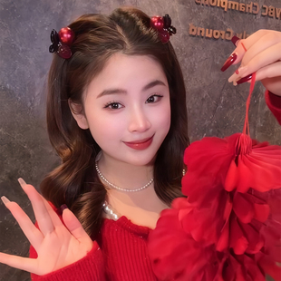 红色樱桃小抓夹刘海发夹女高级感2025新款侧边头发公主头夹子头饰