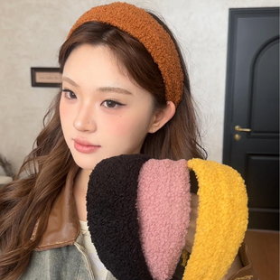秋冬羊羔毛毛绒宽边发箍女款2025新款日常外戴高颅顶头箍发卡头饰