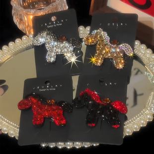 轻奢满钻新年红色小马发夹头饰女马年新款侧边边夹刘海头发小夹子