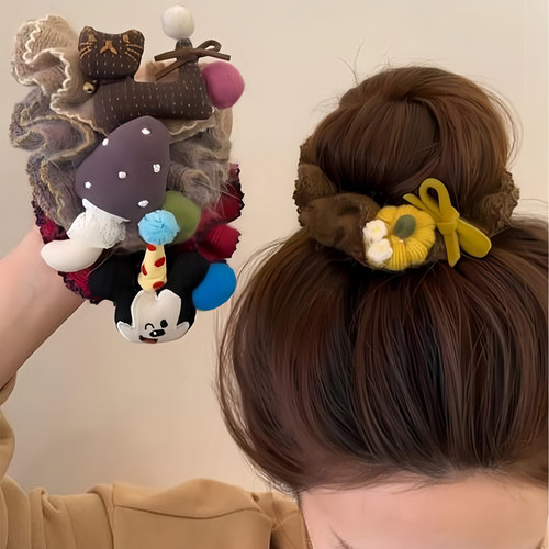 秋冬毛线针织丸子头发圈头绳女