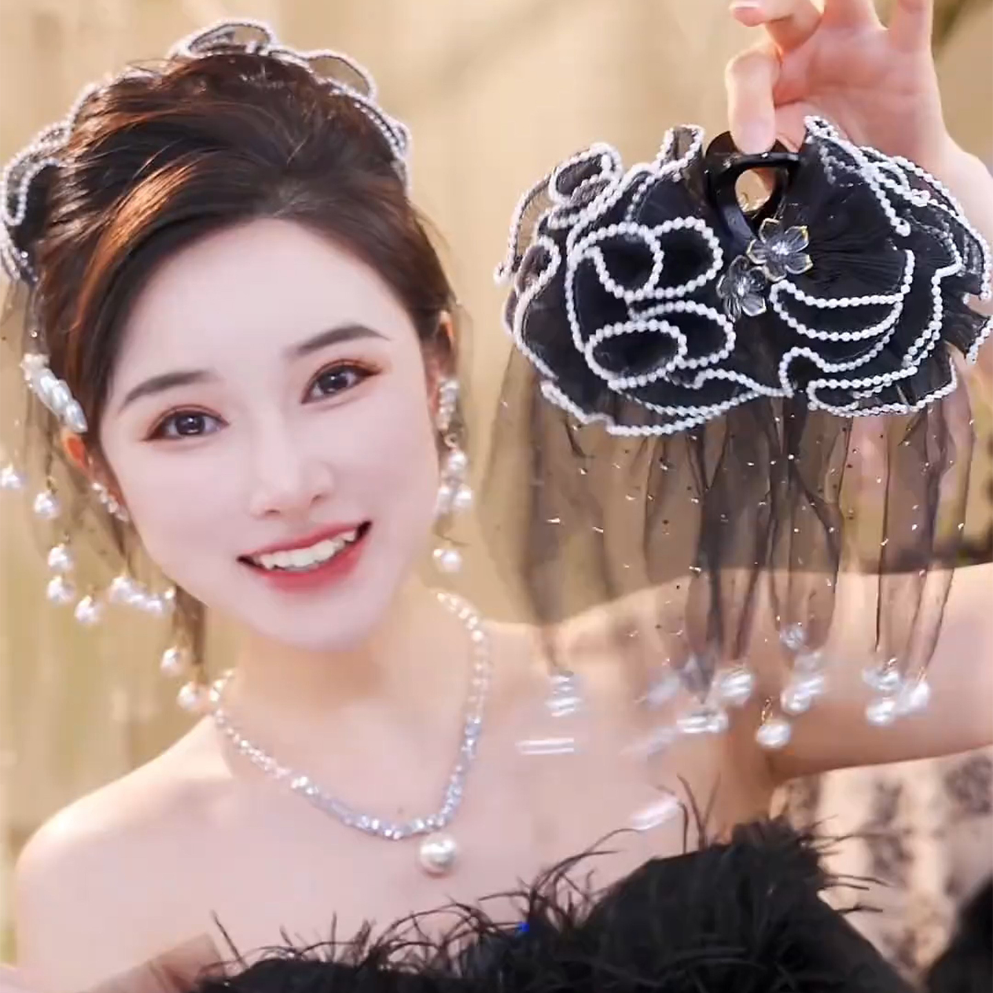 气质高级感蕾丝蝴蝶结抓夹头饰2025新款高端饱满后脑勺头发发夹女