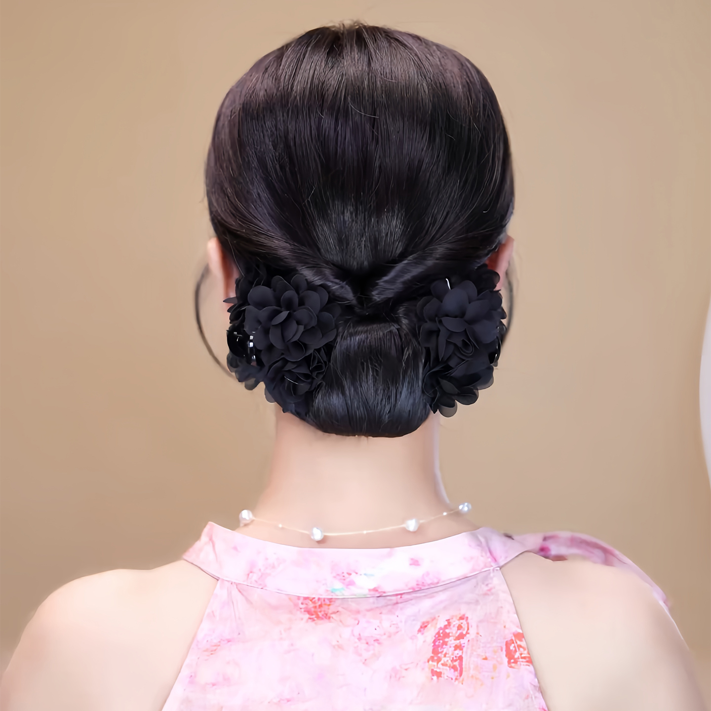 夏季饱满后脑勺盘发花朵抓夹头花