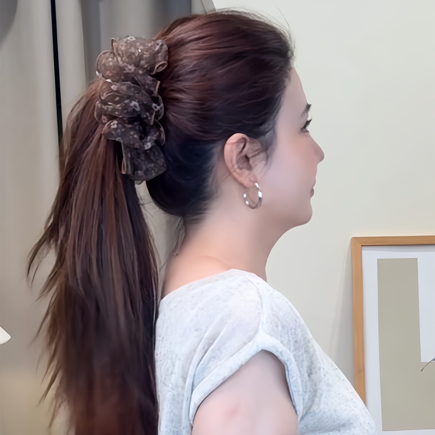 夏季马尾玫瑰碎花褶皱香蕉夹竖夹图片