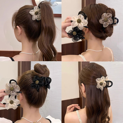 丸子头高马尾半扎发抓夹女