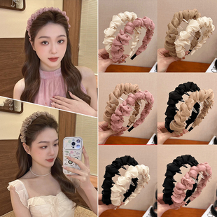 增高颅顶网纱褶皱发箍女款 日常外戴齿梳防滑头箍发卡头饰 2025新款
