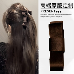 高端丝绒双层蝴蝶结香蕉夹竖夹2026新款女士半扎发丸子头发夹头饰