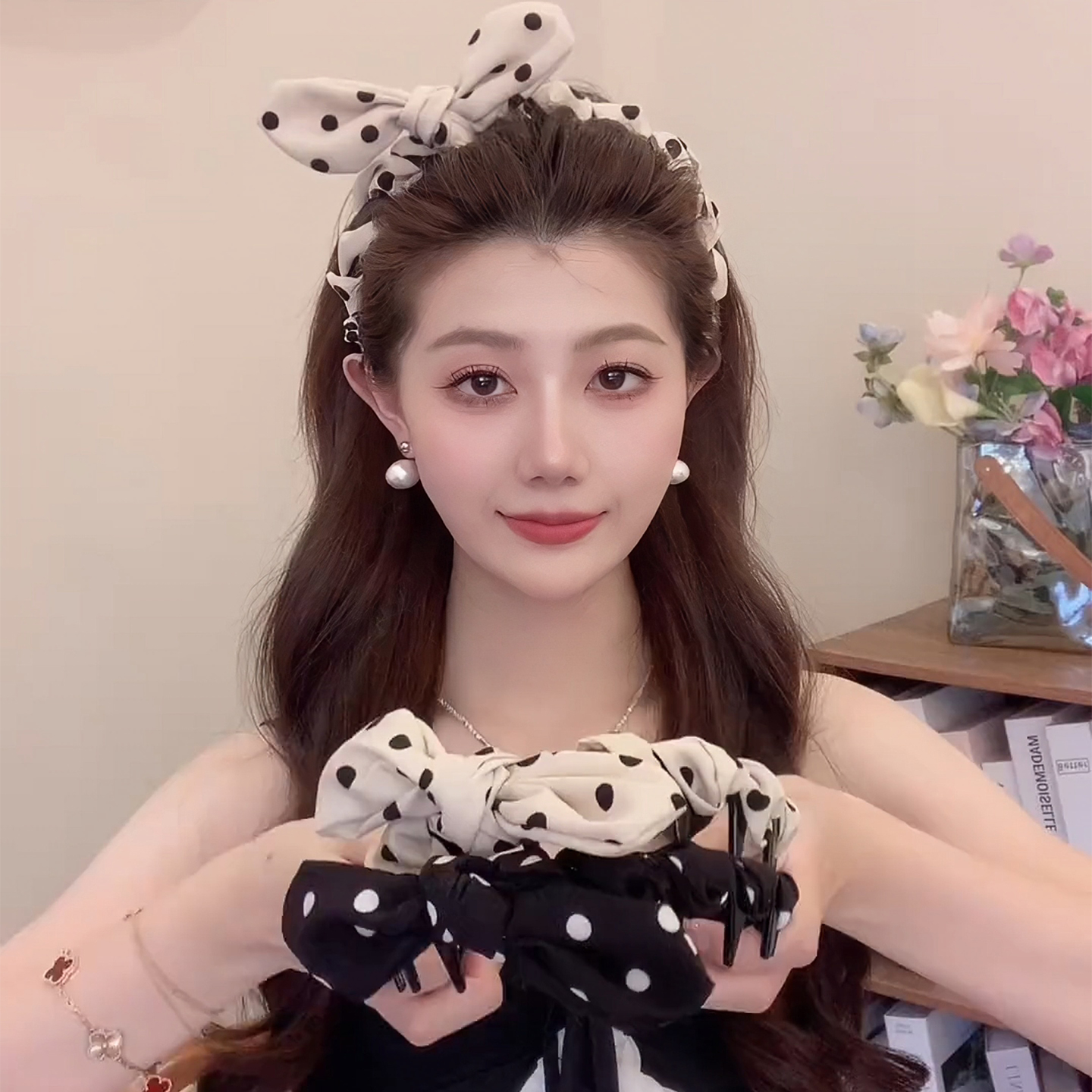 夏季兔耳朵波点蝴蝶结发箍头饰