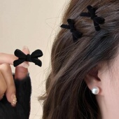 秋冬植绒黑色蝴蝶结发夹侧边边夹卡子前额刘海碎发夹子发卡头饰女