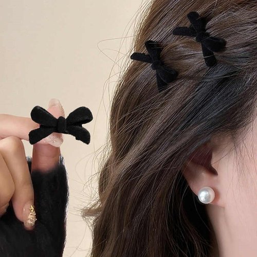 秋冬植绒黑色蝴蝶结发夹侧边边夹