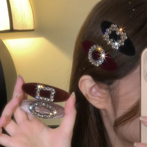 秋冬丝绒闪钻发夹侧边夹卡子头饰