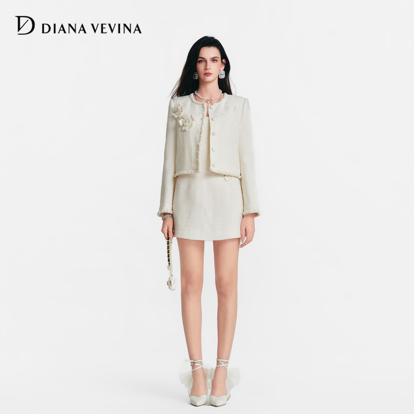 DIANAVEVINA2026春季新款小香风女立体花外套吊带连衣裙时尚套装,女装/女士精品,时尚套装,淘宝优惠券,粉丝福利购,淘宝优惠卷