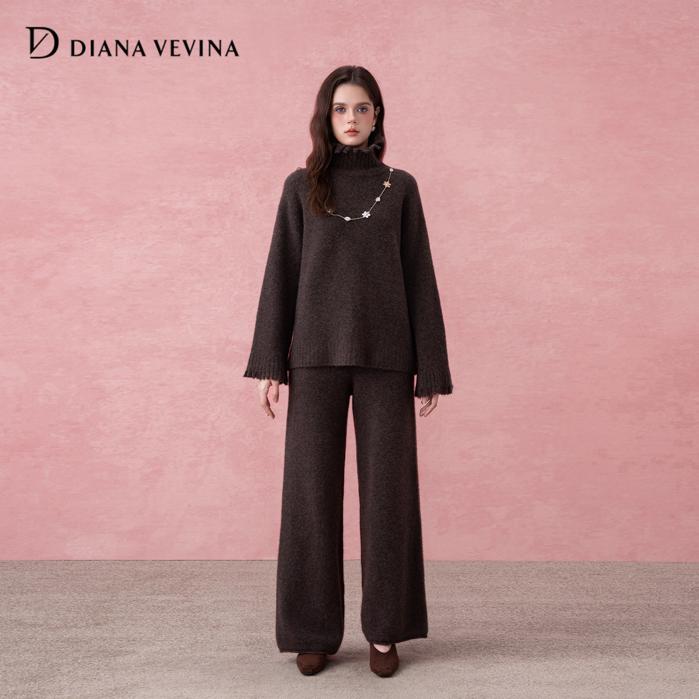 DIANAVEVINA秋冬新款破边高领毛衣针织阔腿裤女宽松保暖套装,女装/女士精品,时尚套装,淘宝优惠券,粉丝福利购,淘宝优惠卷