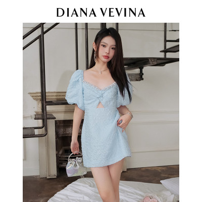 DIANAVEVINA珍珠泡泡袖连衣裙