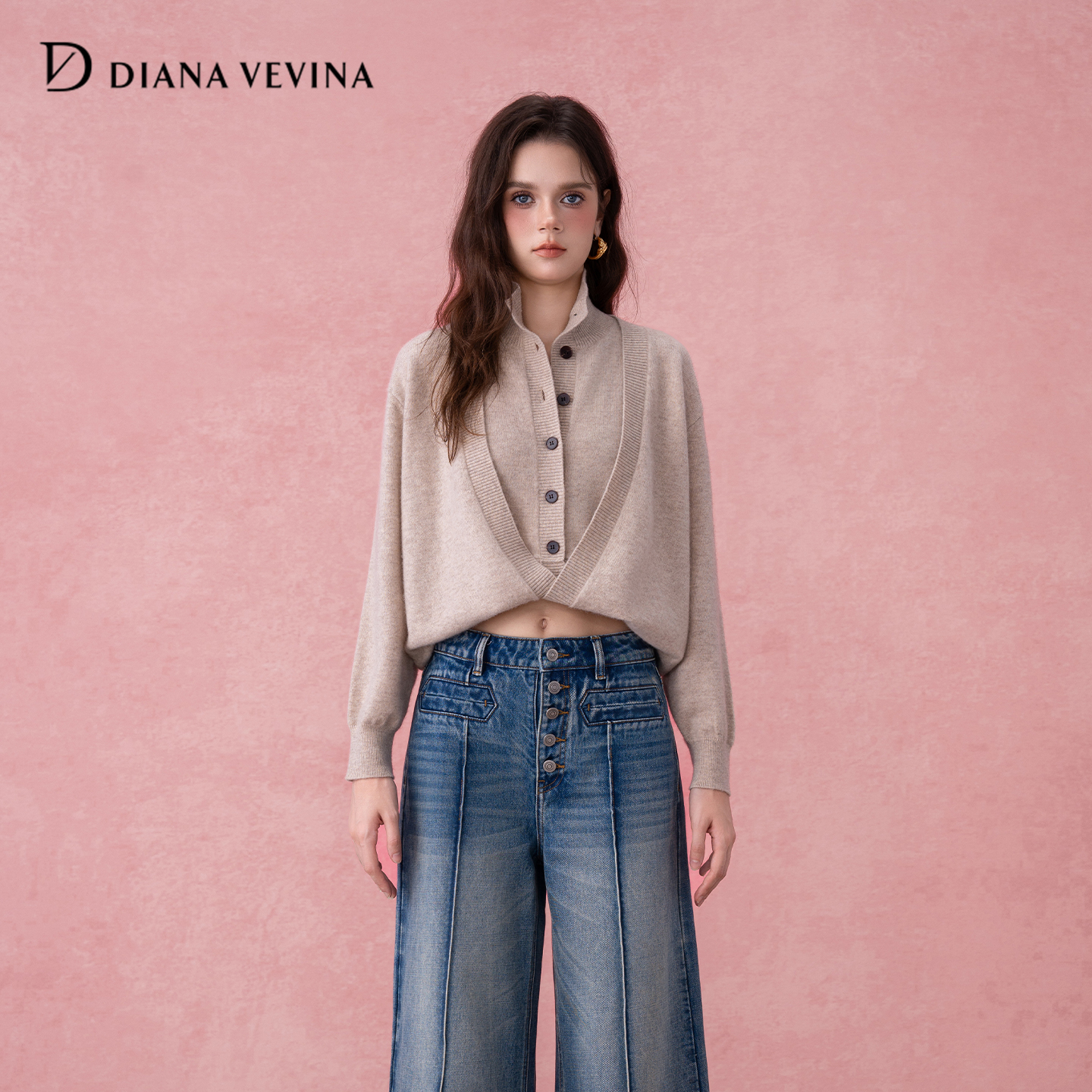 DIANAVEVINA2025秋冬新款羊绒针织开衫女毛衣外套宽松显瘦上衣