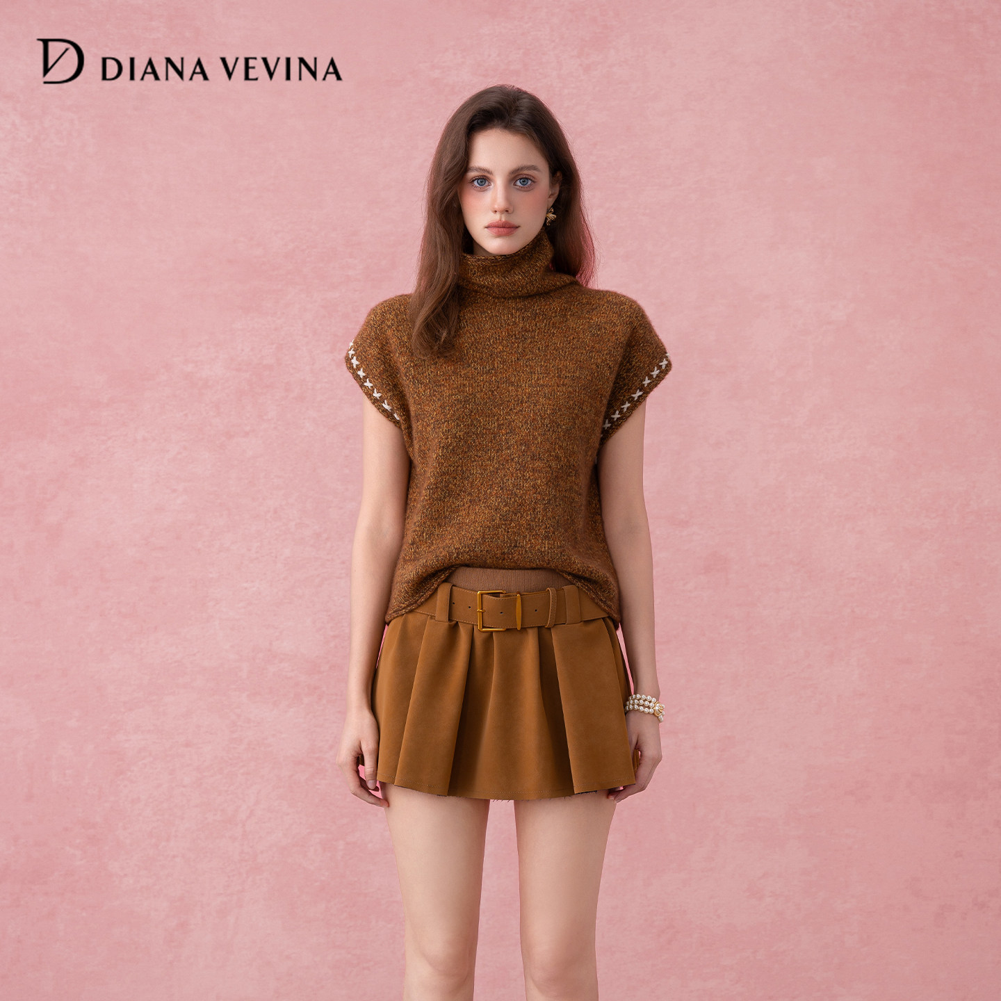 DIANAVEVINA秋冬新款复古高领无袖针织马甲女短保暖毛衣背心,女装/女士精品,毛针织衫,淘宝优惠券,粉丝福利购,淘宝优惠卷