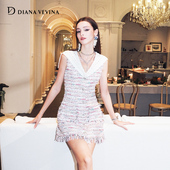 姜杉同款 款 SNH48 DIANA VEVINA夏季 钩花海军领流苏无袖 连衣裙