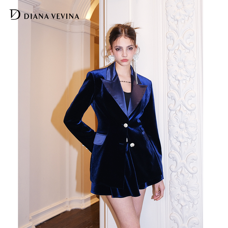 金丝绒平驳领西装外套