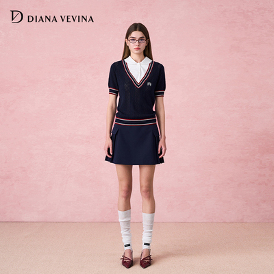 DIANAVEVINA【陈乔恩 钟欣潼同款】秋新品套装女假两件毛衣半裙