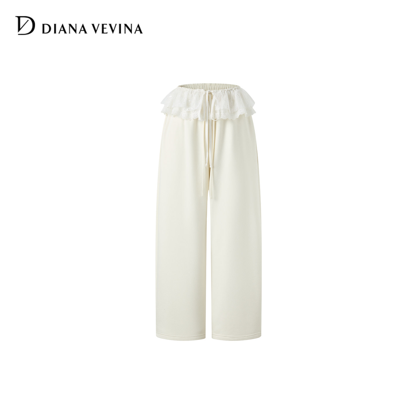 DIANAVEVINA秋冬新款蕾丝拼接阔腿裤女宽松显瘦休闲抓绒卫裤