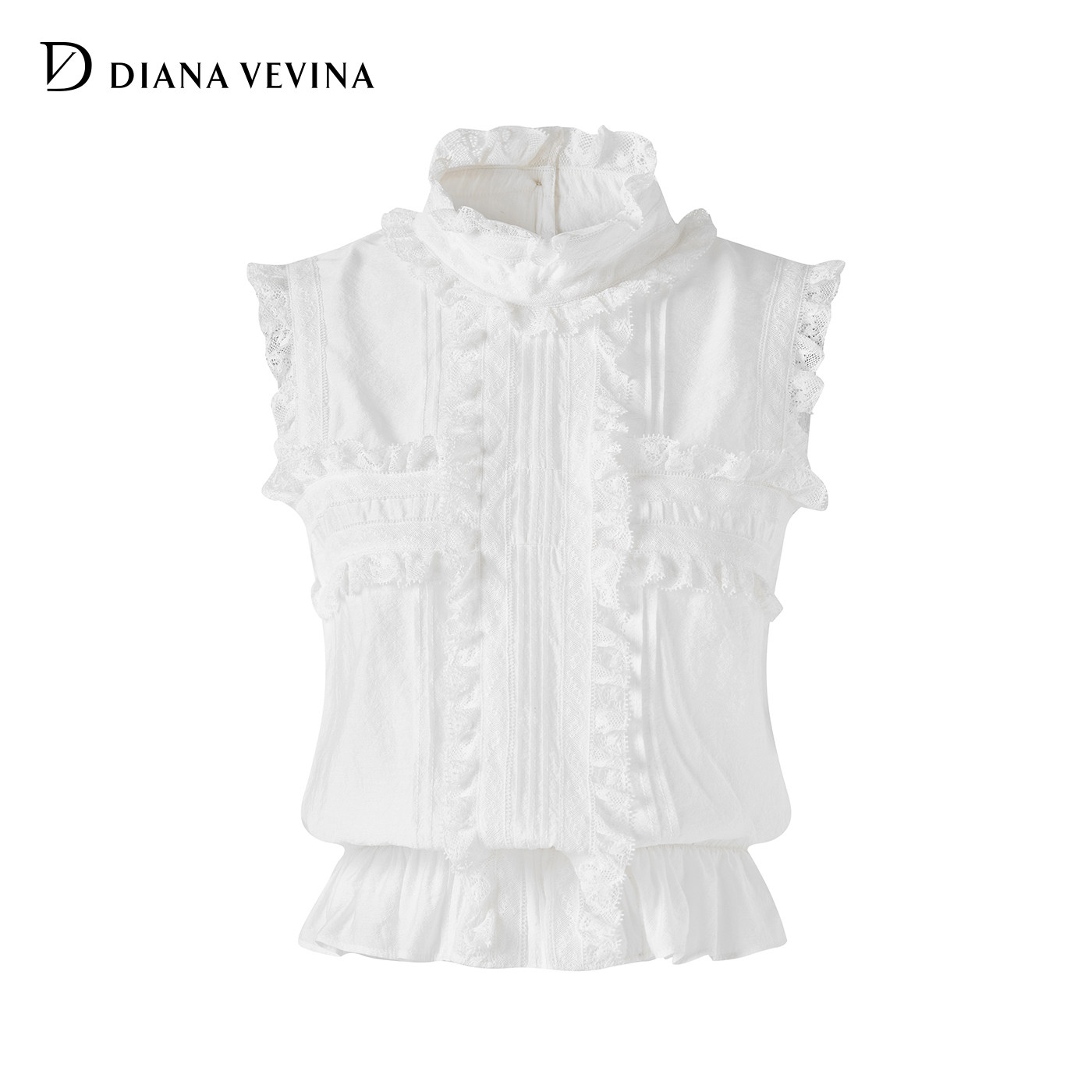 DIANAVEVINA2026夏季新款白色前后两穿蕾丝小衫女无袖收腰短上衣