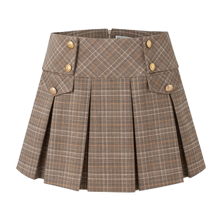 DIANA VEVINA复古格纹外套背心百褶裙套装俏皮秋冬时尚新款套装