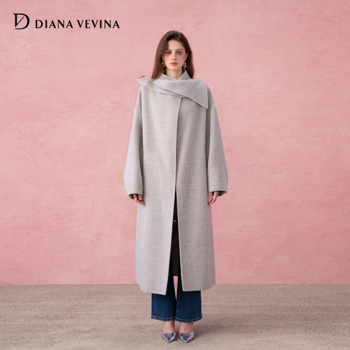 DIANAVEVINA2025秋冬新品双面呢大衣女中长斗篷款宽松直筒外套