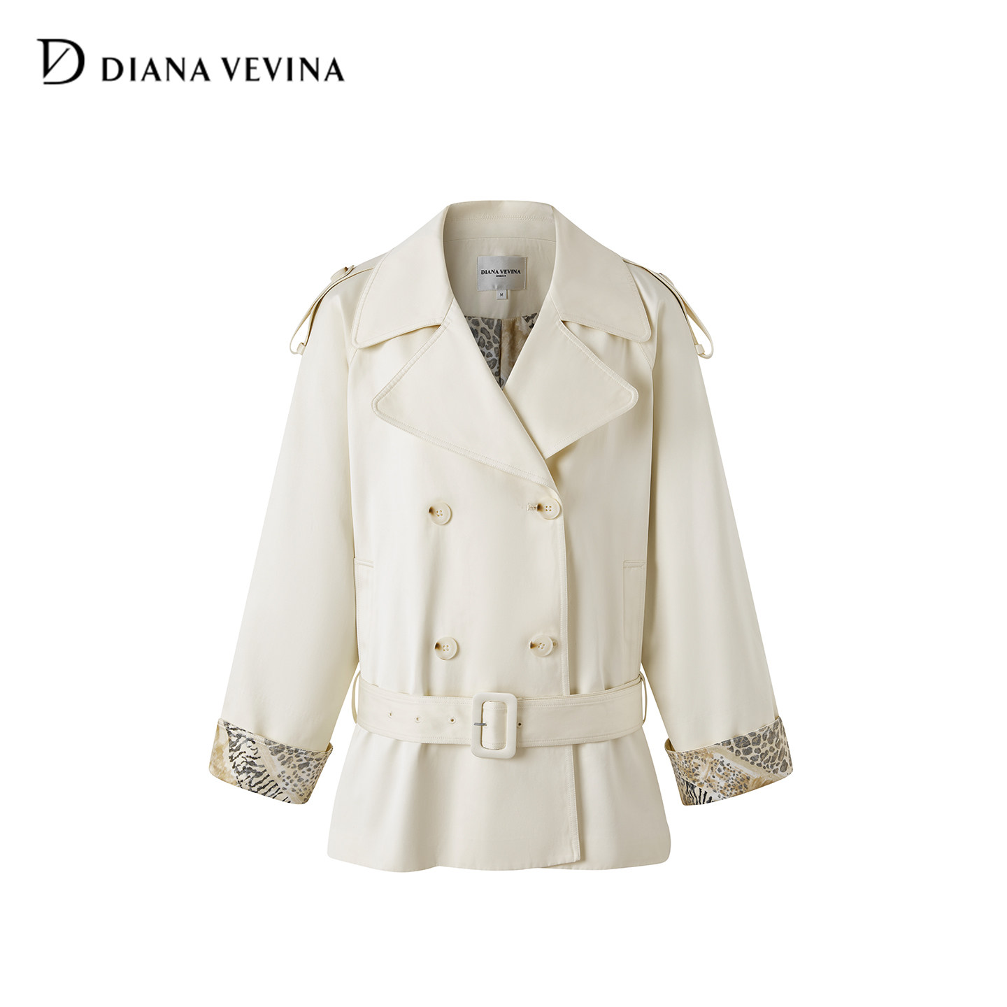 DIANAVEVINA2026春季新款拼接豹纹袖口中长宽松女高级感风衣外套