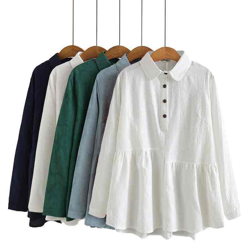 2022 출산  인형 탑 여름과 가을 새 셔츠 코튼 느슨한 슬리밍 지방 MMT 셔츠 통근 옷깃 셔츠