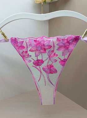 日系精致花卉刺绣性感一字带蕾丝丁字裤